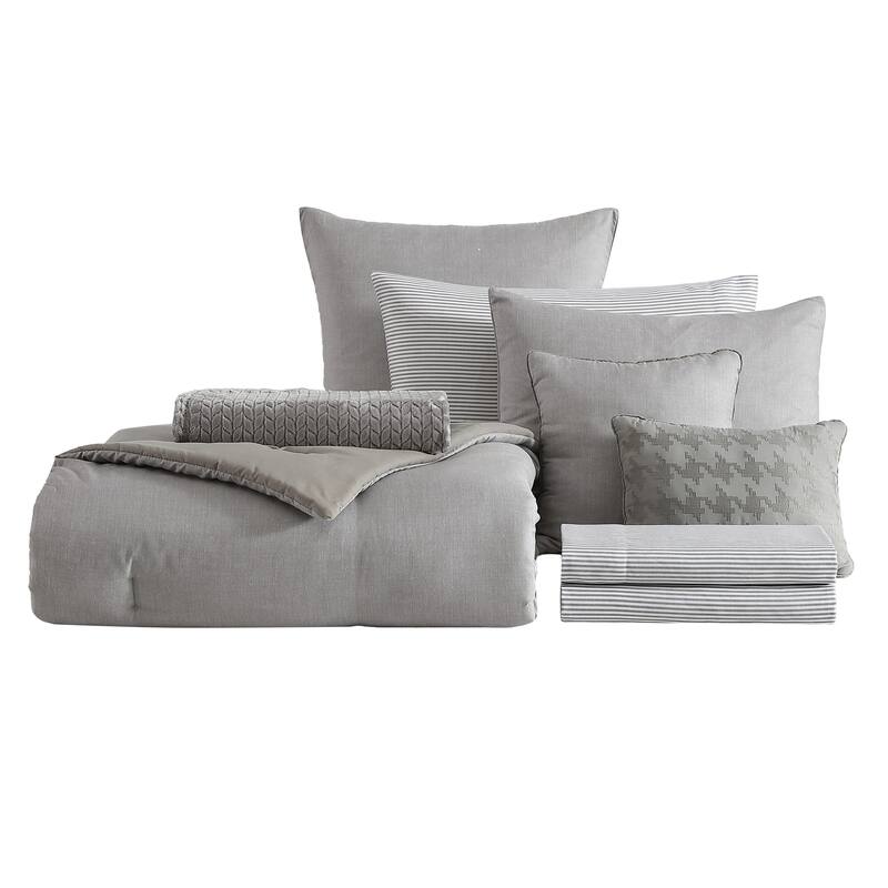 Kenneth Cole Abstract Text Grey 14 Piece Comforter Bonus Set