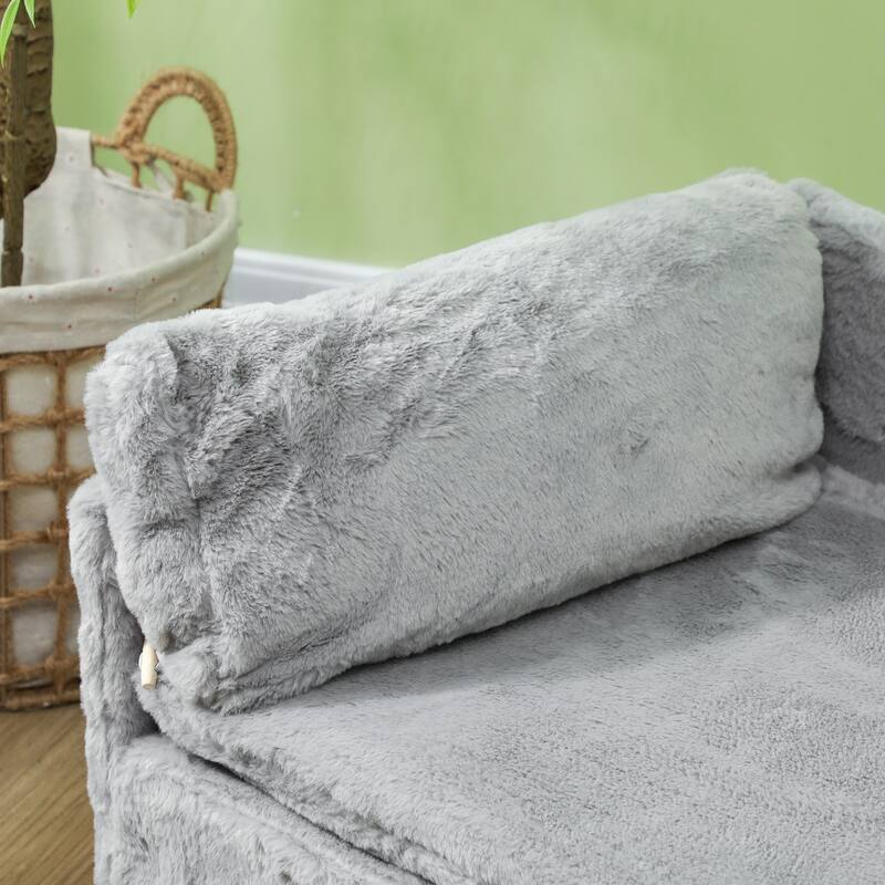 PawHut Dog & Cat Couch with Foam Cushion, Soft Pillow for M Dogs, Light Gray