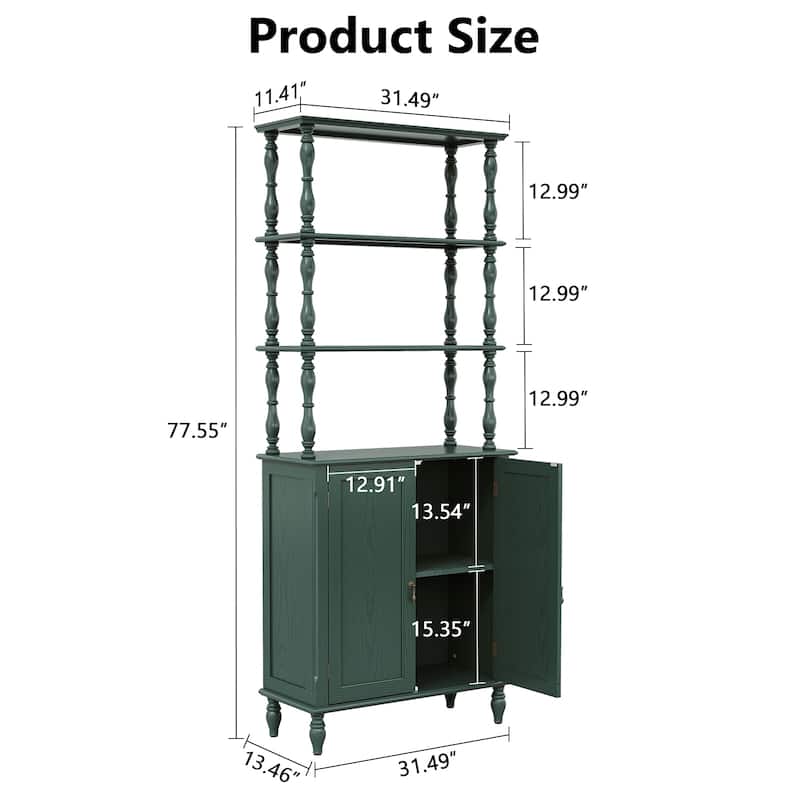 77" Tall Bookshelf with Cabinet, Freestanding Storage Cabinet