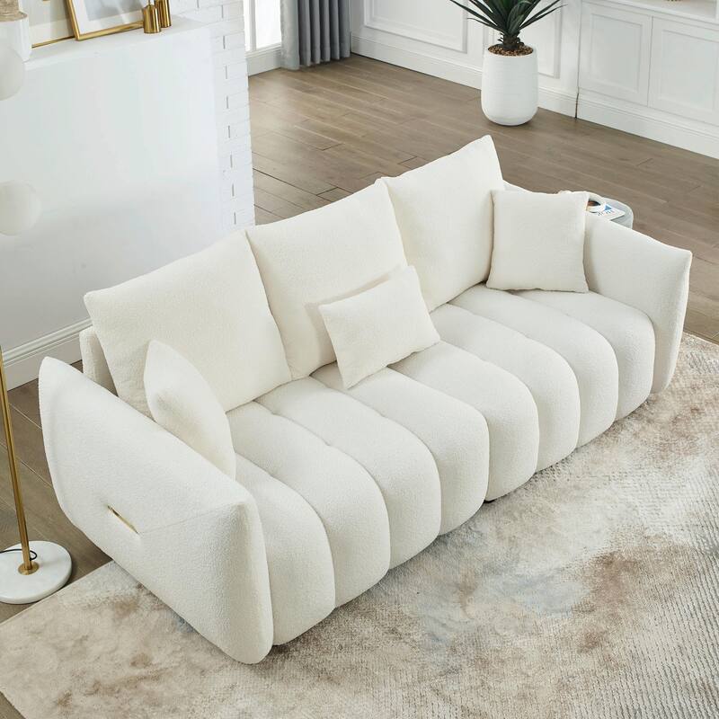 Premium Teddy Fabric Sofa with 3 Back Pillows and 3 Back Cushions