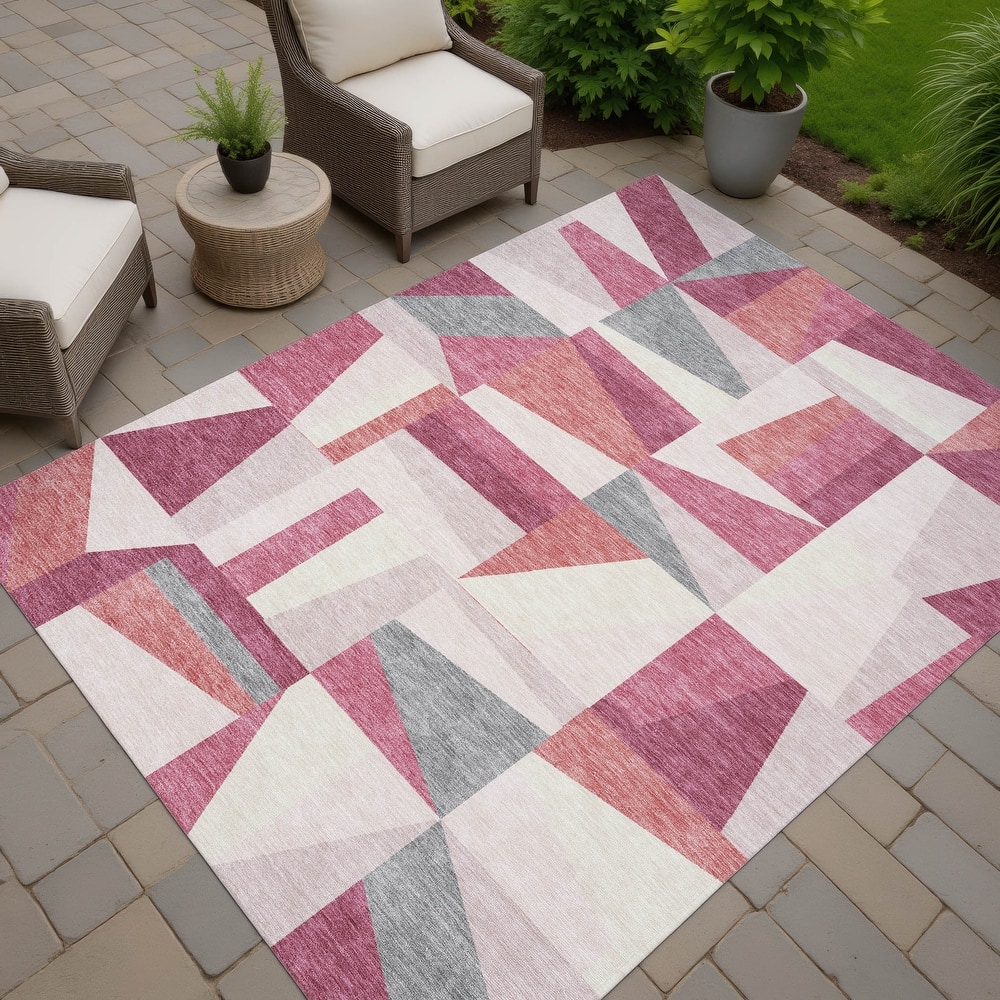 Machine Washable Indoor/ Outdoor Contemporry Mosaic Chantille Rug