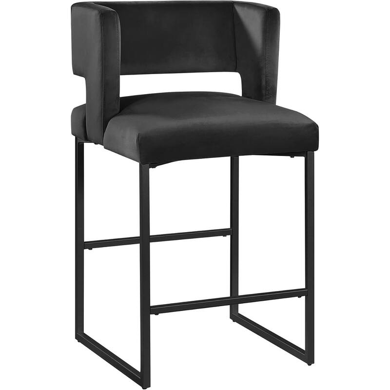 Modern Contemporary 27 Inch Counter Stool Set of 2 with Velvet Upholstery, Black Metal Legs, Kitchen Side Stool