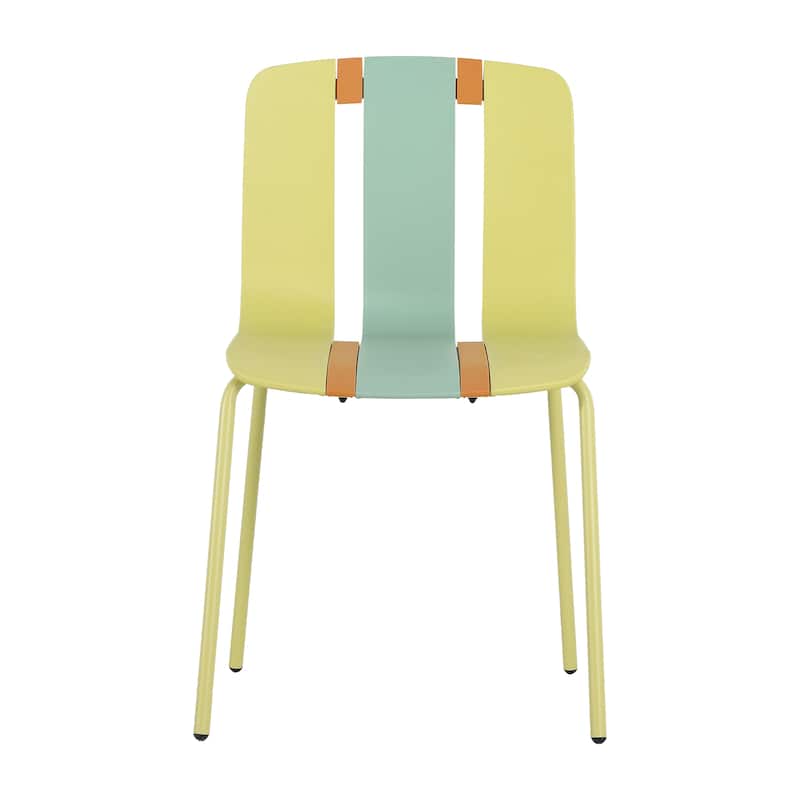 4-Pack Modern Striped Color Block Chairs -Indoor/Outdoor PP Plastic Seat & Sturdy Metal Legs-for Living Room, Balcony, Terrace