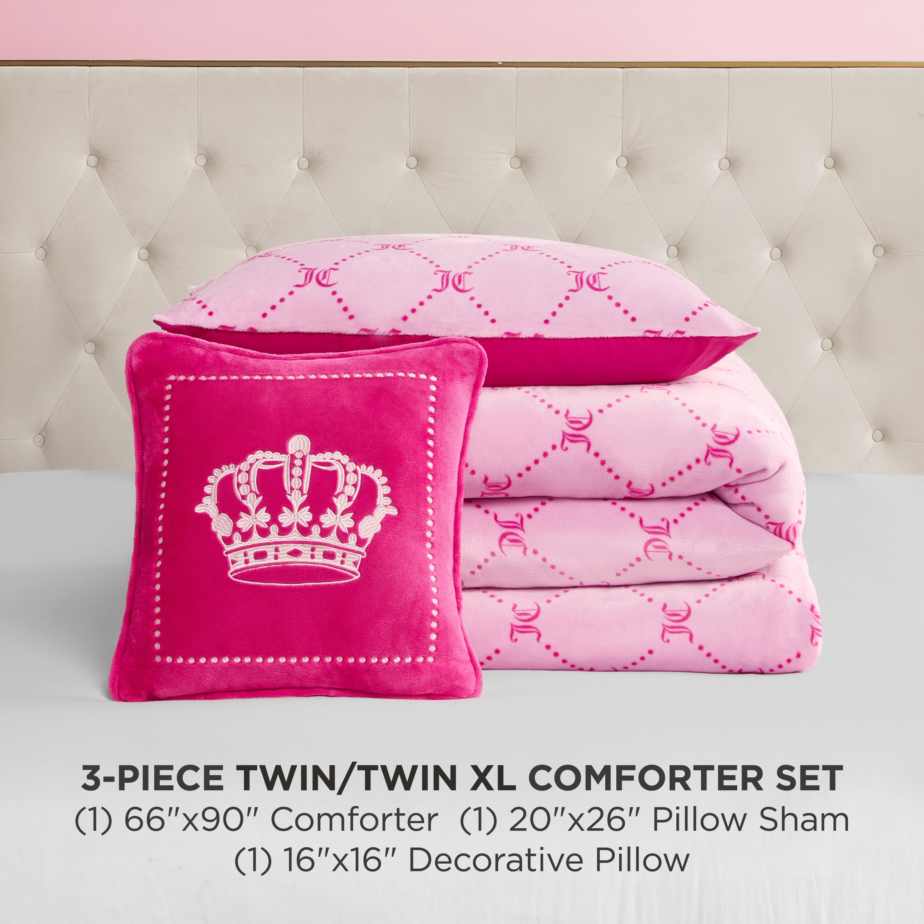 Juicy Couture Plush Trellis Link Reversible Comforter Sets - On