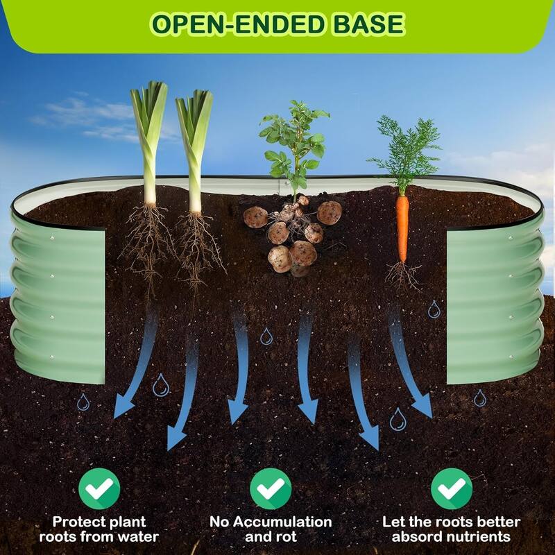 2-Pack Galvanized Steel Oval Raised Garden Beds (4.5x2x1 FT) - Large Metal Planter Box with Open Base Off-White