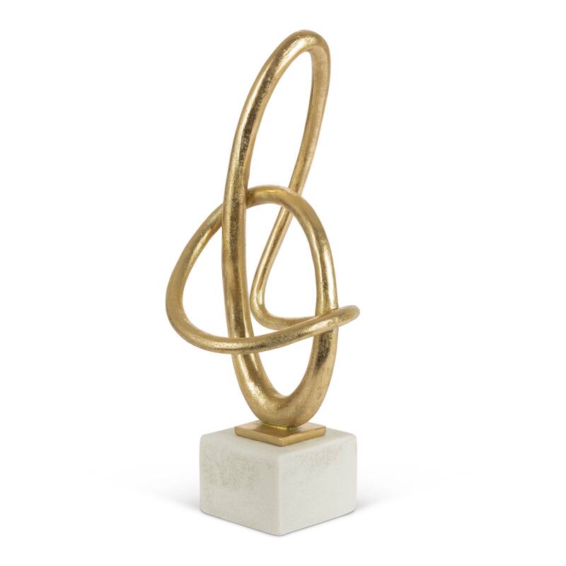 19 in H Abstract Gold Decor on White Marble Look Resin Base