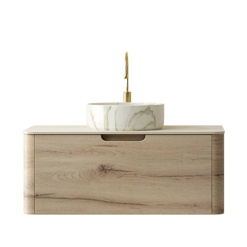 36" Bathroom Vanity with Sink,Plywood Storage Cabinet with Drawer,Ceramic Basin with Stone Pattern andStone Top