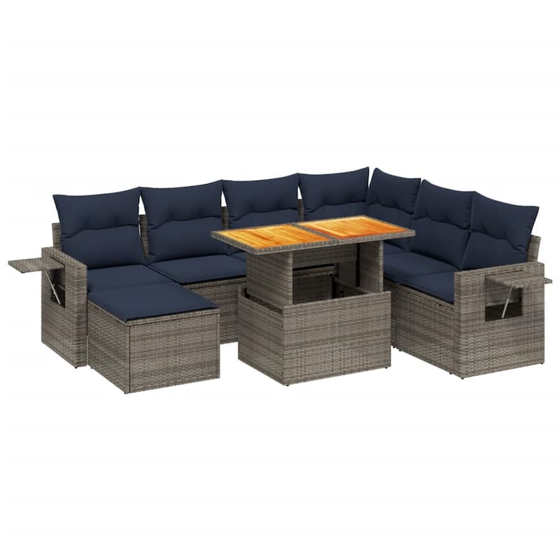 vidaXL Patio Sofa Set with Cushions Outdoor Furniture 8 Piece Poly Rattan - 21.7 x 24.4 x 27.2