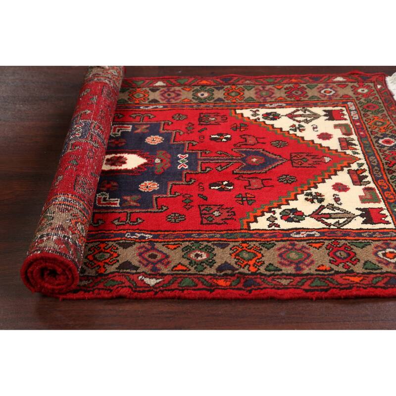 Geometric Persian Hamedan Home Decor Area Rug Hand-knotted Wool Carpet - 3'0" x 4'10"