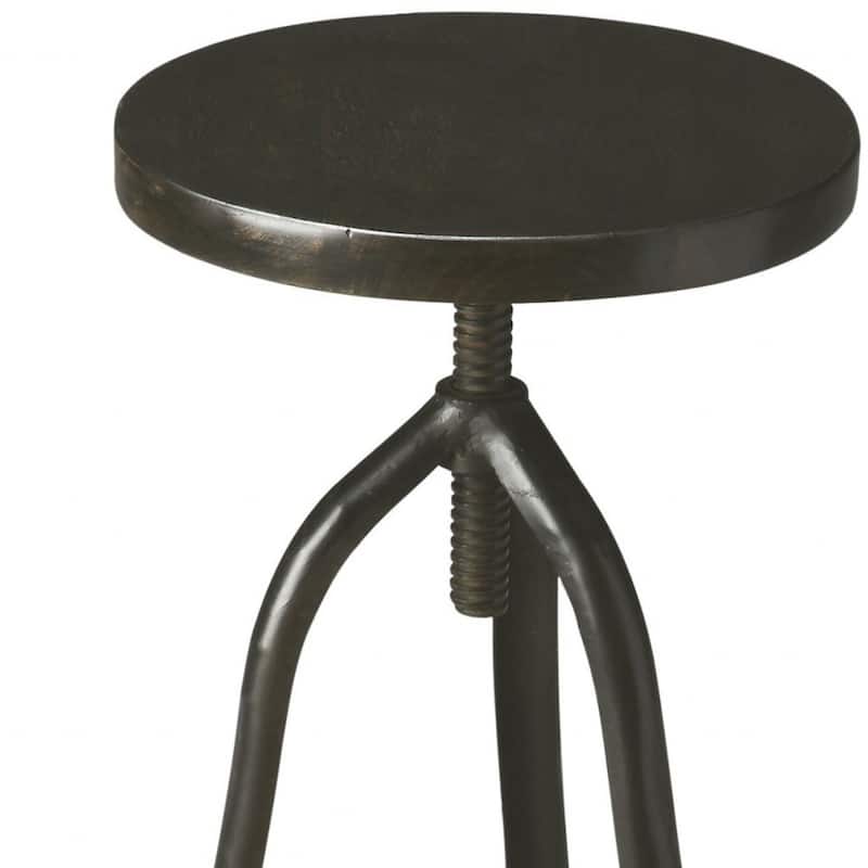 Black Iron Adjustable Height Bar Stool with Round Solid Wood Seat Tripod Legs - 14.5” x 15” x 26” (D x W x H)