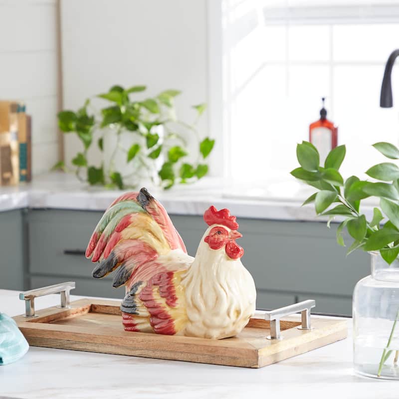 Ceramic Rooster Indoor Outdoor Garden Sculpture - Red - Roche River Decor