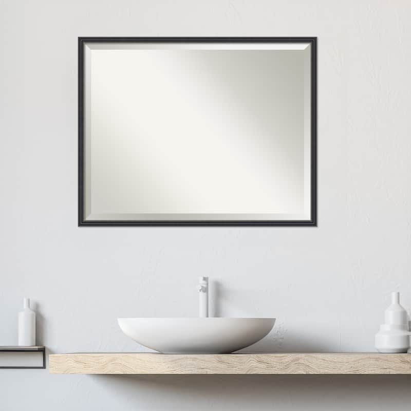 Stylish Black Narrow Beveled Wood Framed Bathroom Vanity Wall Mirror - Stylish Black Narrow