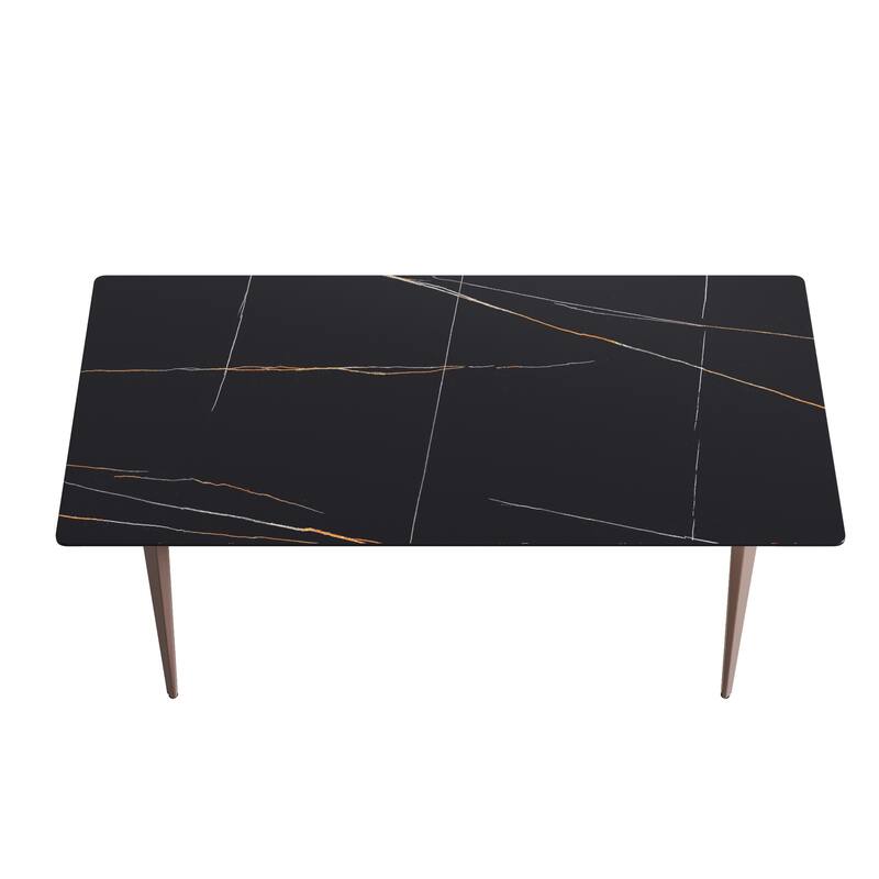 71" Modern Simply Marble Dining Table, Rectangular Sintered Stone Top and Carbon Steel legs