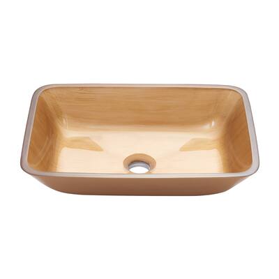 Gold Glass Rectangular Vessel Bathroom Sink without Faucet