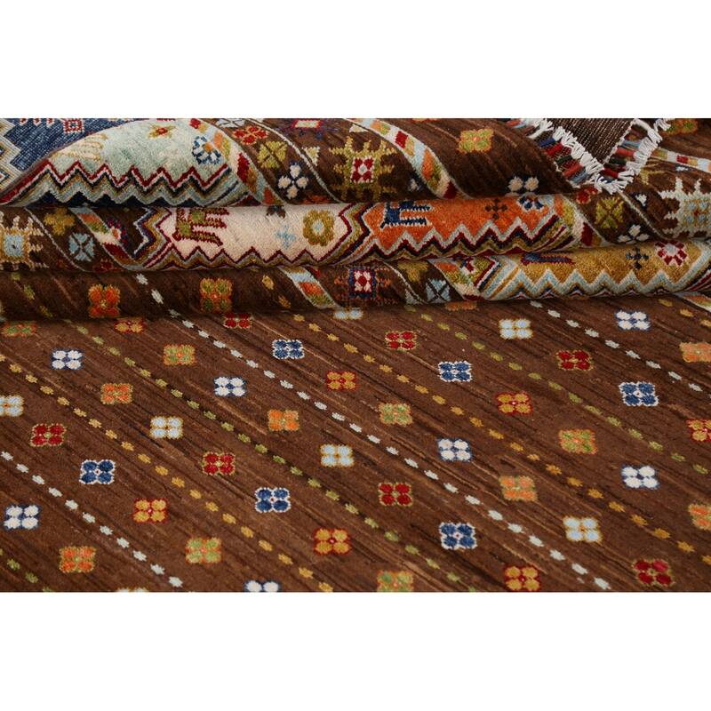 Brown Geometric Kazak Persian Living Room Area Rug Wool Hand-knotted - 6'9" x 9'9"