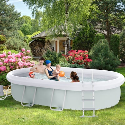 Outsunny 18' x 10' x 3.5' Above Ground Swimming Pool, Non-Inflatable Rectangular Steel Frame Pool with Filter Pump