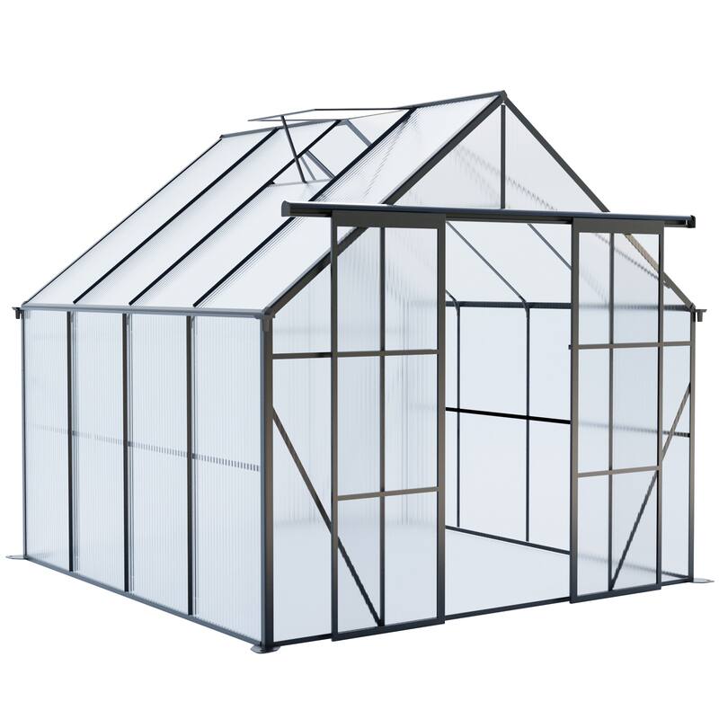 UV-Resistant Greenhouse Shed Plant Shed with Sliding Door & Adjustable Roof, Built-in Drainage Gutter Garden Shed, Rust-proof