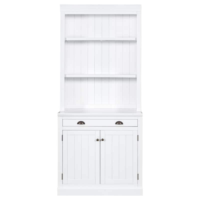 Merax LED-Lit Modern Tall Bookcase with Adjustable Shelves, Drawer & Cabinet