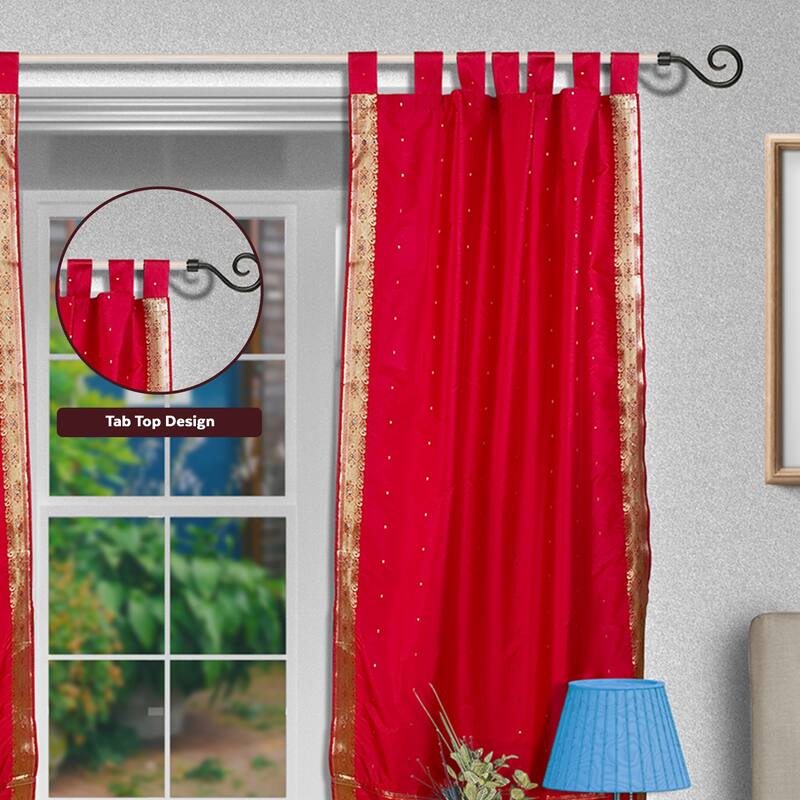 Maroon Tab Top Sheer Sari Curtain / Drape / Panel - Piece