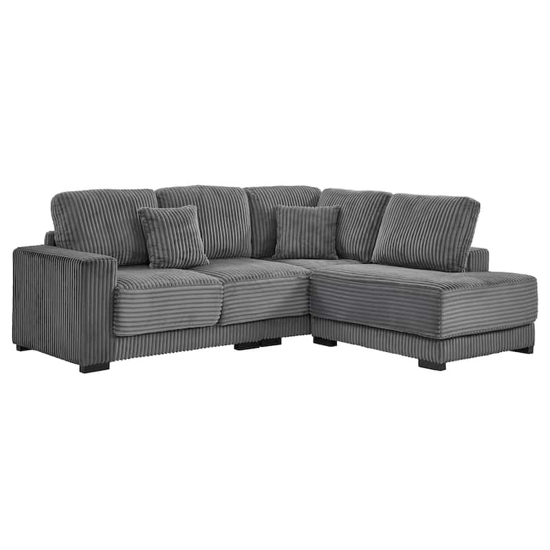 Anmytek 93 Inch Plush Soft Corduroy L Shaped Sectional Sofa with Reversible Chaise