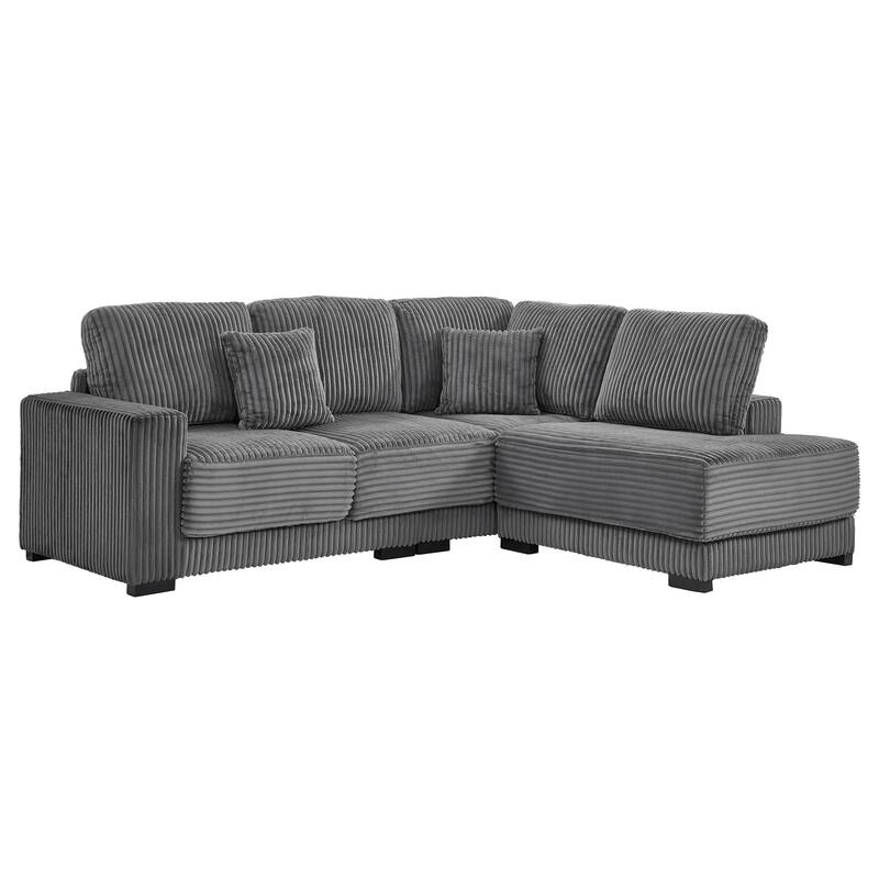 L Shaped Sectional Sofa with Reversible Chaise Lounge, Convertible Sectional 3 Seat Sofa, Corduroy Upholstered Corner Sofa