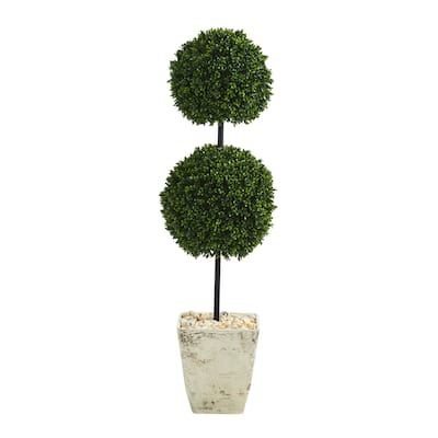 4' Boxwood Double Ball Topiary Tree in Planter UV Resistant