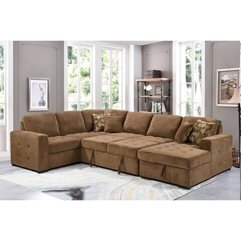 123" Sectional Sofa with Storage Chaise, U Shaped Oversized Sectional Couch with 4 Pillows for Large Space Dorm Apartment.