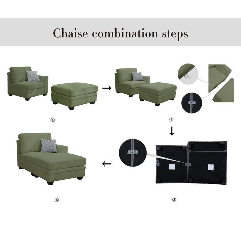 4PCS Corduroy Chaise Lounges Loveseat Couch
