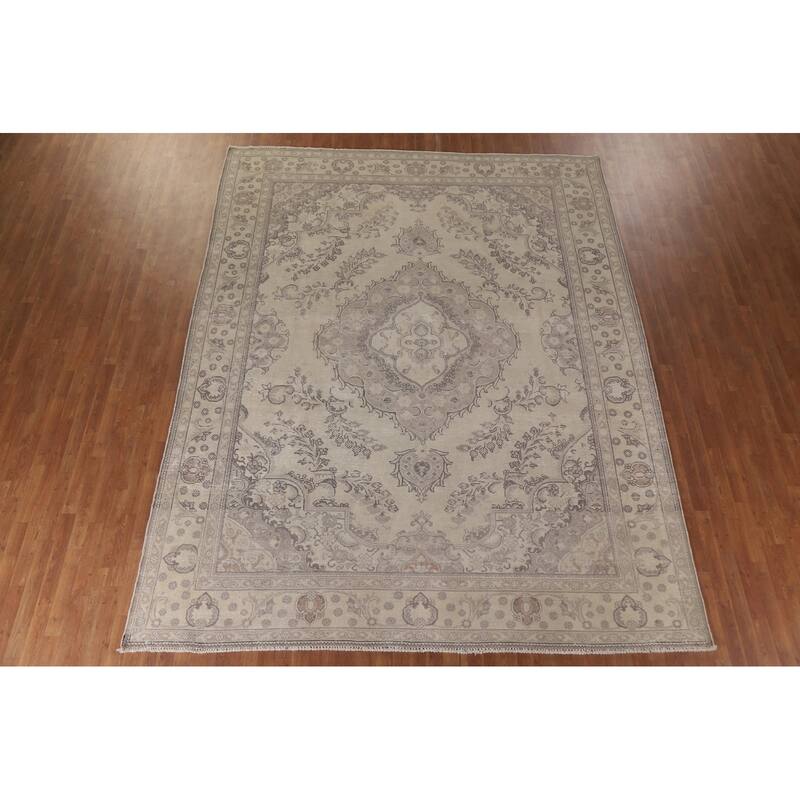 Hand Knotted Oriental 100% Wool Carpet Traditional Floral Beige & Ivories Tabriz Area Rug - 12' 4'' X 9' 10''