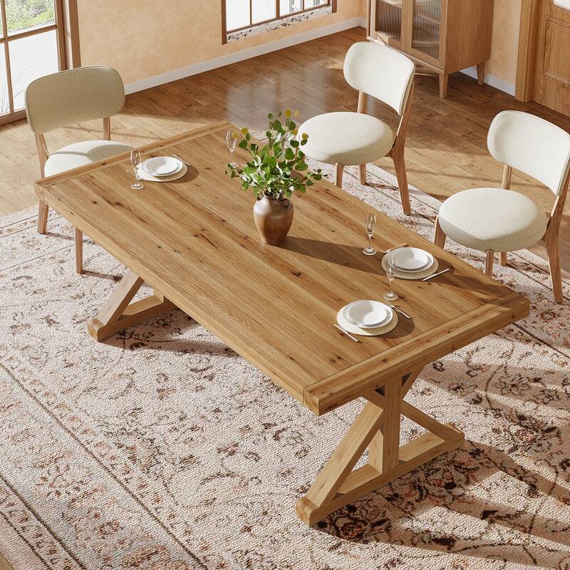Solid Wood Dining Table, 63" Long Farmhouse Kitchen Table for 4-6 People - 31.49" D x 62.99" W x 30.51" H