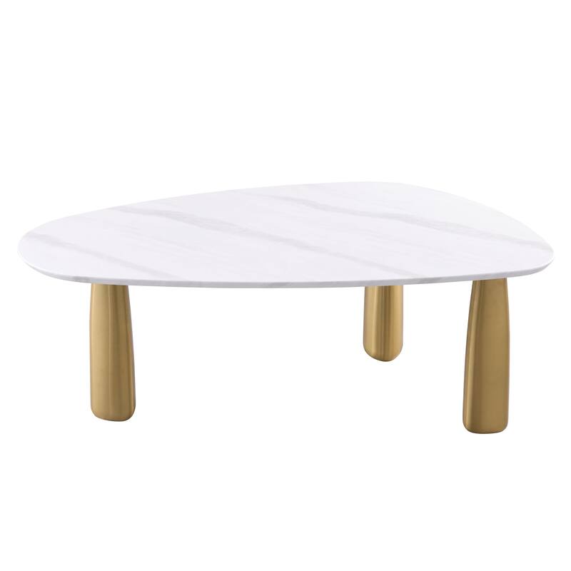 Furniture of America Luvien Modern White Sintered Stone Top Oval Dining Table with Gold Legs