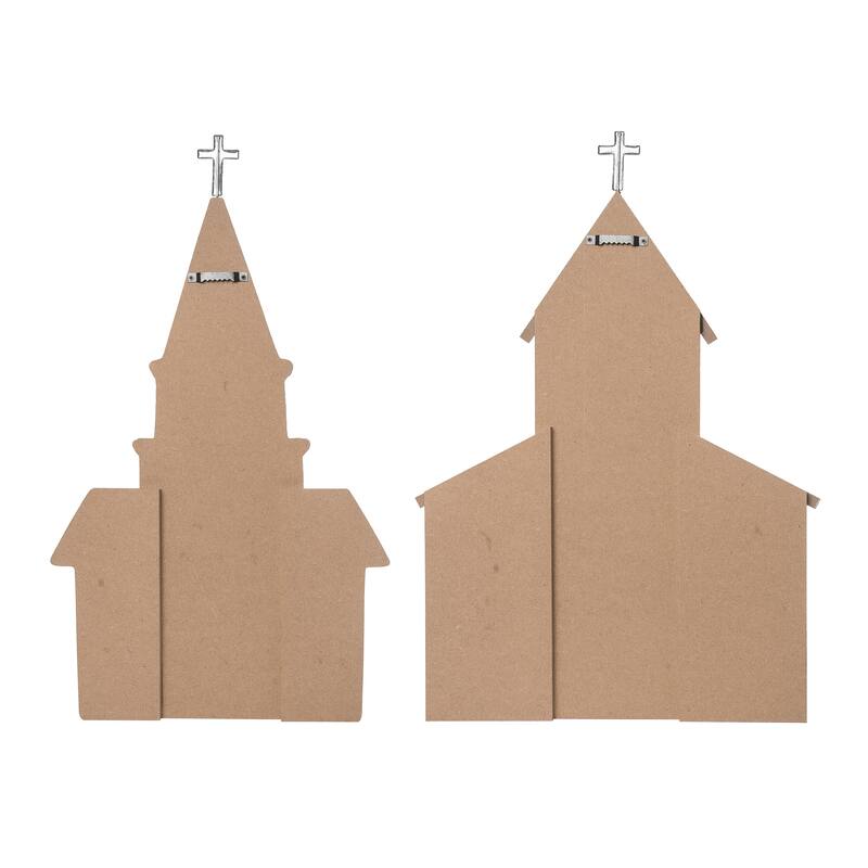 Transpac Large MDF/Metal Shaped Church Decor Set of 2 Christmas Home Decorations