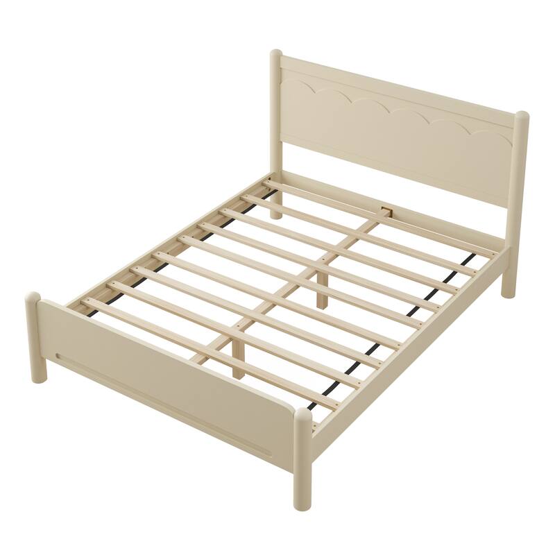 Queen Size Wooden Platform Bed Frame with Headboard and Slat Support