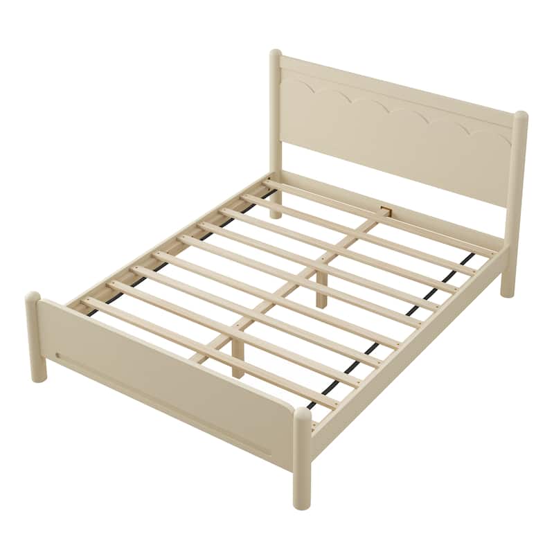 Wood Platform Bed Frame with Headboard and Wooden Slat Support