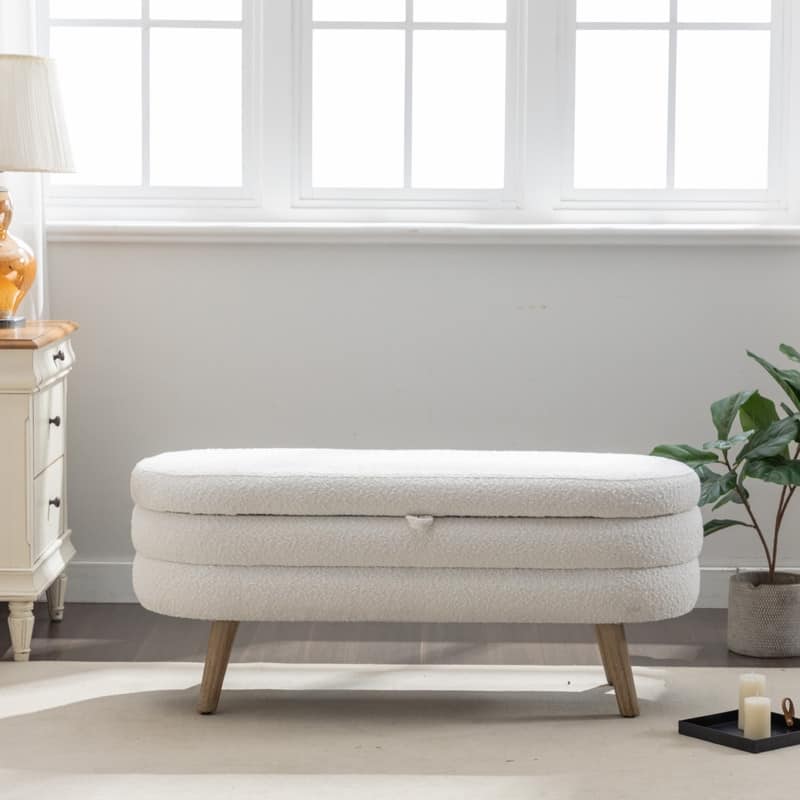 44.88" Seat Widths Soft Boucle Storage Ottoman Footrest Stool
