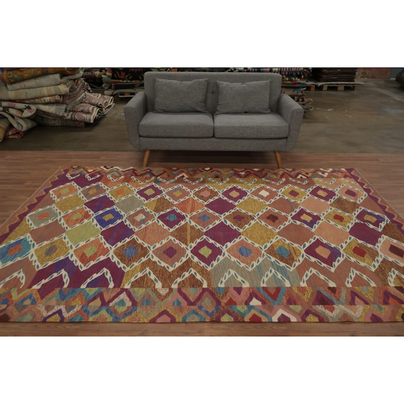 Hand Woven Oriental 100% Wool Carpet Southwestern Tribal Multi-Colored Kilim Area Rug - 9' 8'' X 6' 7''