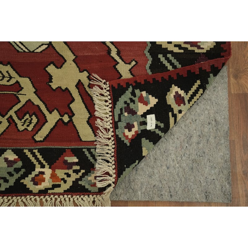 Hand Woven Oriental 100% Wool Carpet Southwestern Tribal Red Kilim Area Rug - 11' 1'' X 7' 2''