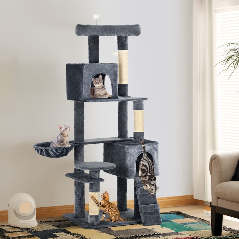 Moasis 71"H Velvet Cat Tree - Dark Grey