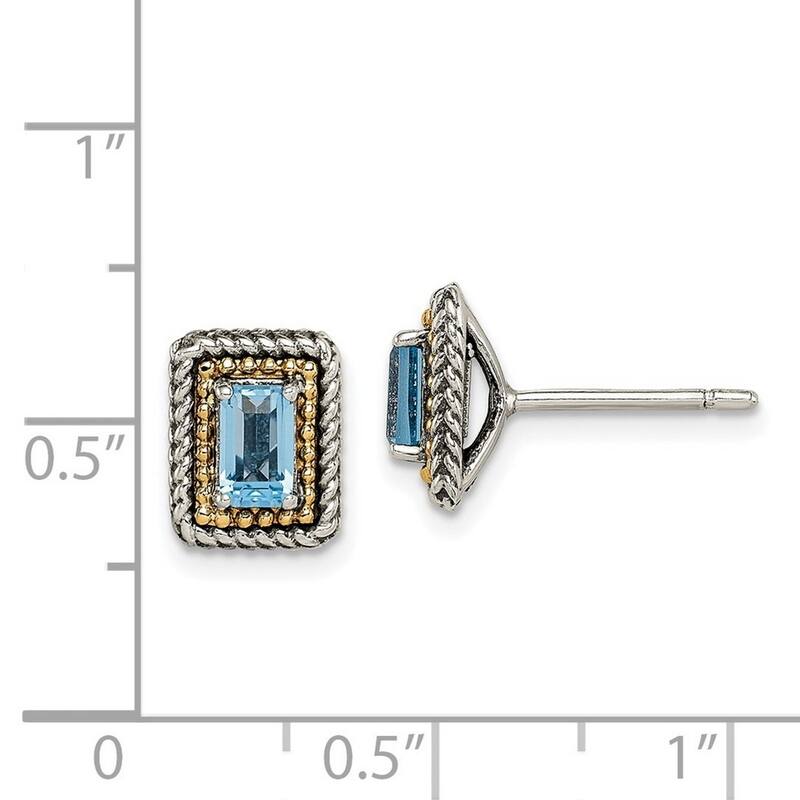Curata 925 Sterling Silver With 14k Accent Light Swiss Blue Topaz Post Earrings