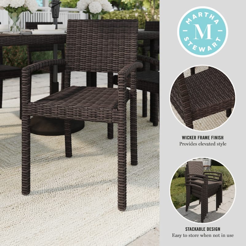Martha Stewart 2PK Outdoor Rattan Wicker Stackable Dining Armchairs - 21"W x 22.5"D x 33.5"H