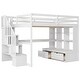 preview thumbnail 9 of 10, Full Size Loft Bed with Desk and Shelves, Two Built-in Drawers, and Storage Staircase, White