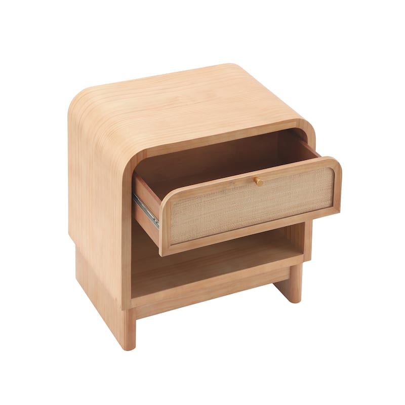 Christopher Knight Home - Boho Minimalist 23.62" Nightstand with Glide Drawer, Open Shelf & Iron Handle, Versatile Home Use