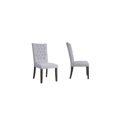 Grey Fabric Tufted Side Chairs with Solid Wood Legs Set of 2 - 21” L x 25” W x 41” H