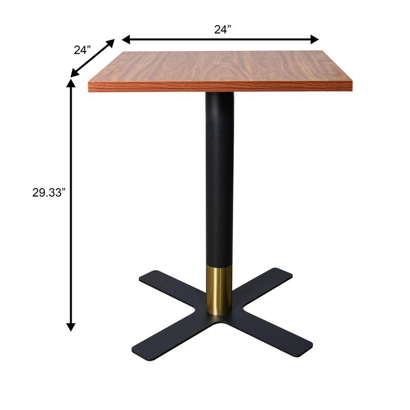 Vail Square Dining Table with 24 in. MDF Tabletop in Black Stainless Steel Cross Legs with Gold Accent Base Kitchen Table