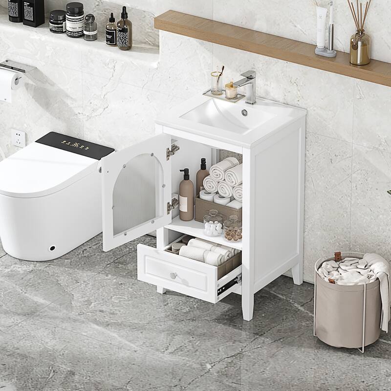 20 inch MDF Bathroom Vanity with Sink, Bathroom Cabinet with Soft Closing Glass Door