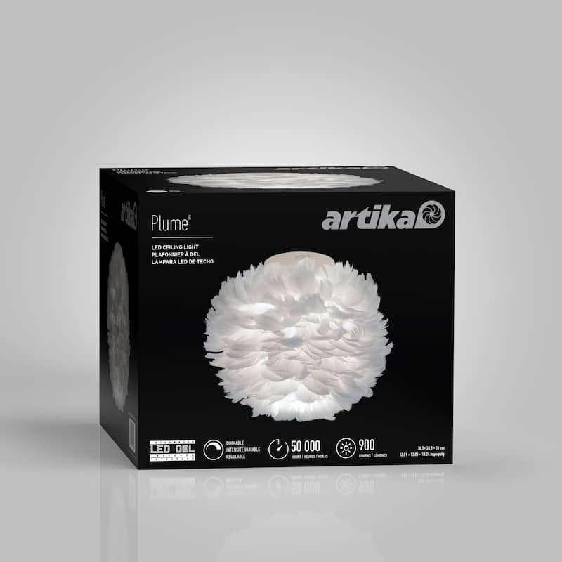 Artika Plume Modern Feather Shade Ceiling Light Fixture, White