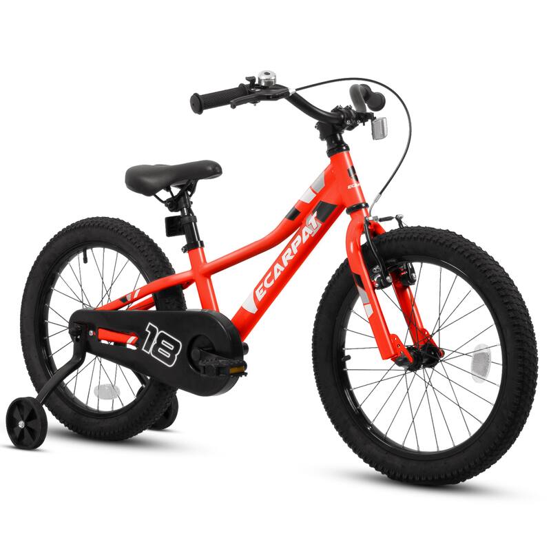 Kids' Bike 18 Inch Wheels, 1-Speed Boys Girls Child Bicycles For 3-5Years, With Removable Training Wheels Baby Toys - Red