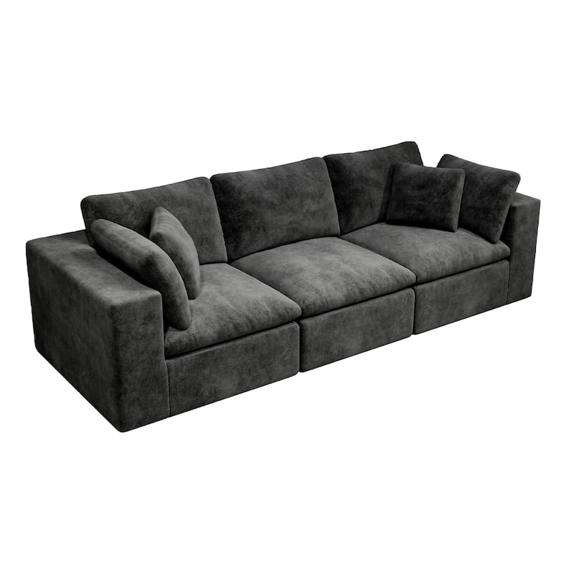 Roomfitters 108.3" Modular Sectional Sofa, 3-Piece Compressed Cloud Couch, No Assembly Required, Plush Corduroy, Grey