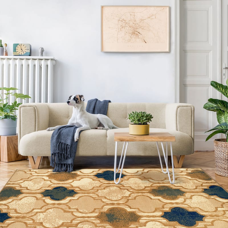 Superior Viking Contemporary Geometric Trellis Indoor Runner or Area Rug - 8' x 10' - Cream