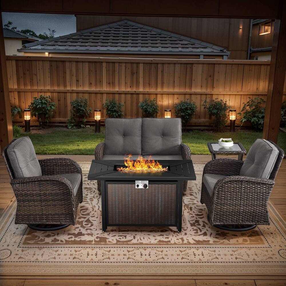 Gymojoy Outdoor Fire Pit Conversation Set, Loveseat Glider Sofa & Chairs - Patio Furniture Set